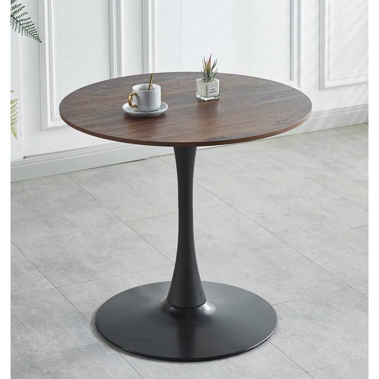 31.5" Tulip Dining Table With Round Table Top and Pedestal for 2-4 People - Walnut