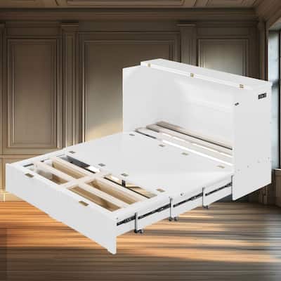 Full Size Murphy Bed with Pulley Structure Design, USB Ports, Drawer & Space-Saving Features for Multi-Use Rooms