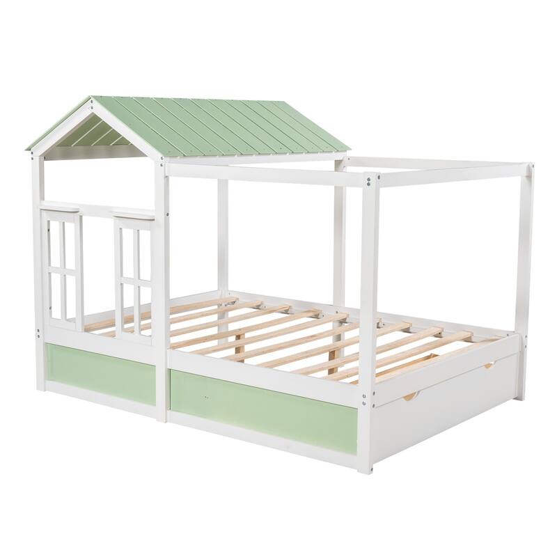 Merax House Bed with Roof, Window and Drawer