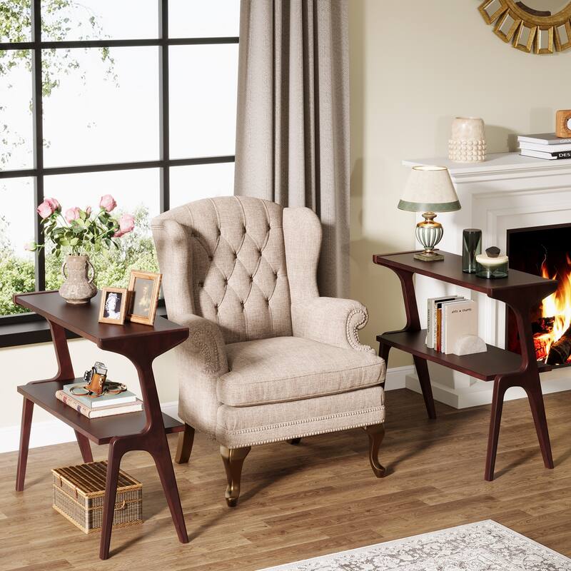 Narrow End Table for Living Room, 2-Tier Slim Sofa Side Table