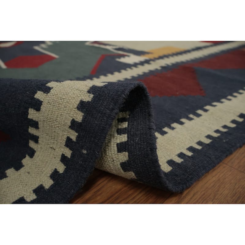 Hand Woven Oriental 100% Wool Carpet Southwestern Tribal Beige & Ivories Kilim Area Rug - 11' 3'' X 8' 8''