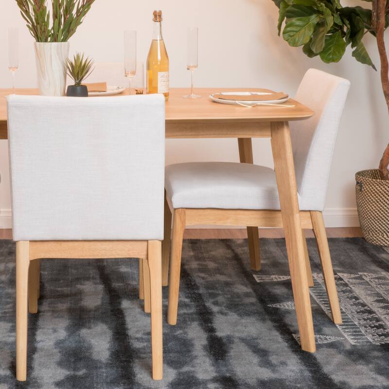 Upholstered Dining Chairs, Fabric Armless Chair with Wooden Legs, Kitchen Side Chairs, Set of 2 - Light beige