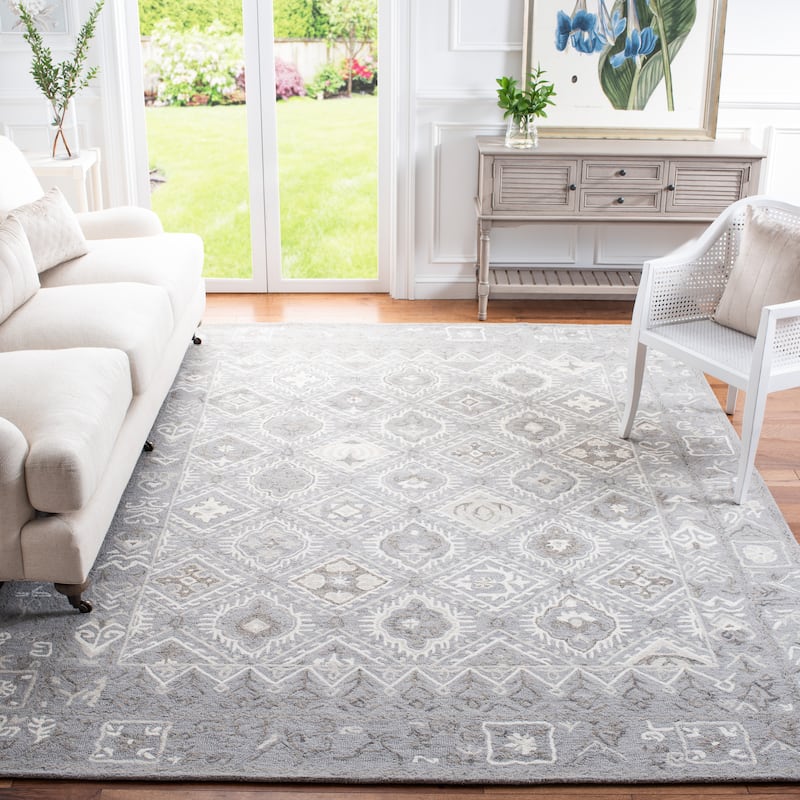 SAFAVIEH Handmade Micro-Loop Wieke Cotton Rug - 5' Square - Ivory/Grey