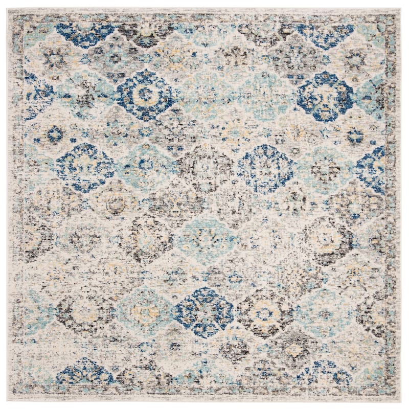 SAFAVIEH Madison Avery Boho Chic Distressed Area Rug - 4' x 4' - Ivory/Aqua - Square/Runner