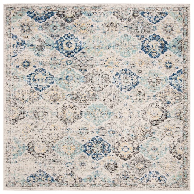 SAFAVIEH Madison Avery Boho Chic Distressed Area Rug - 8' x 8' Square - Ivory/Aqua
