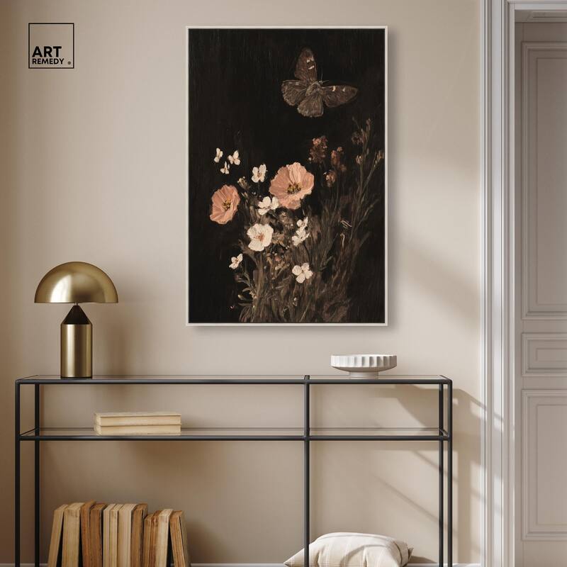Poppy and Moth I Canvas by Art Remedy