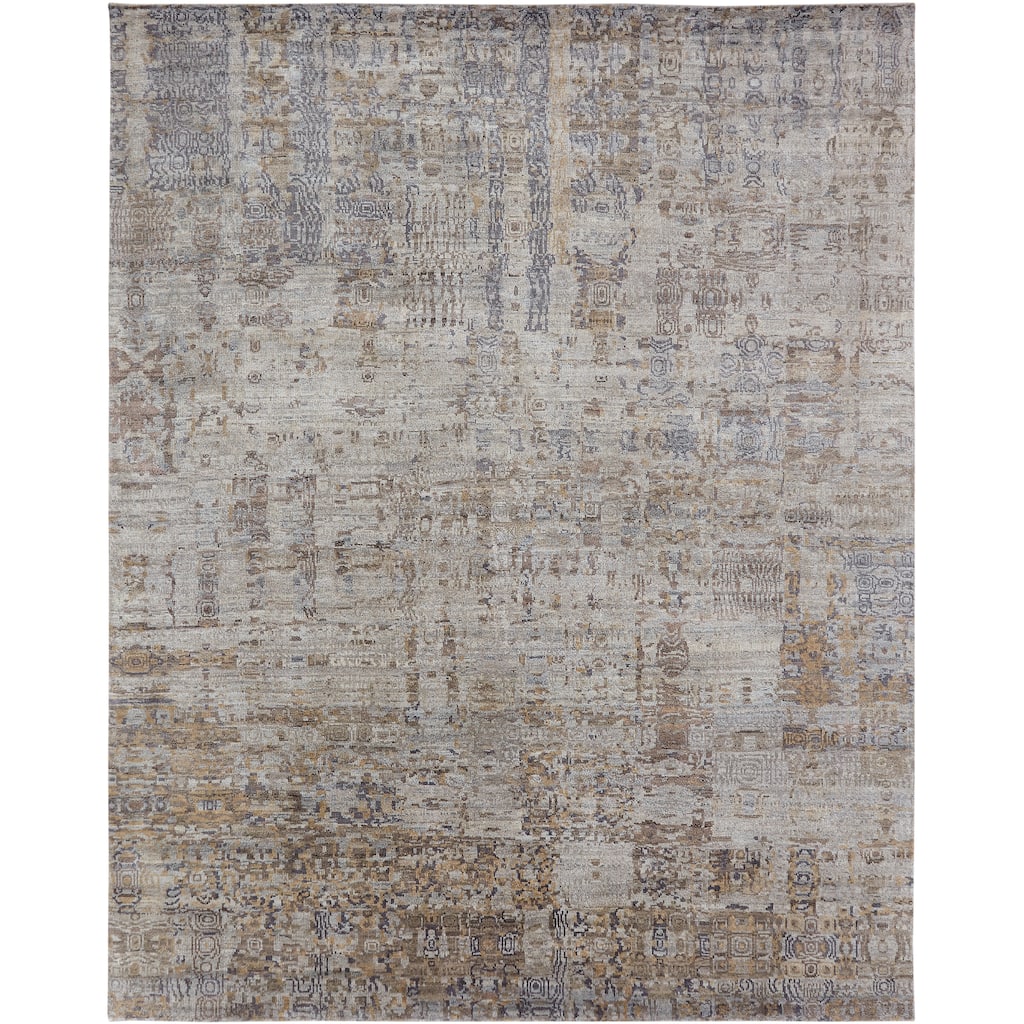 Modern Multi-Colored Hand-Knotted Wool & Viscose Area Rug