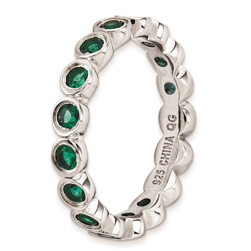 Curata 925 Sterling Silver Bezel Polished Patterned Stackable Expressions Created Emerald Ring