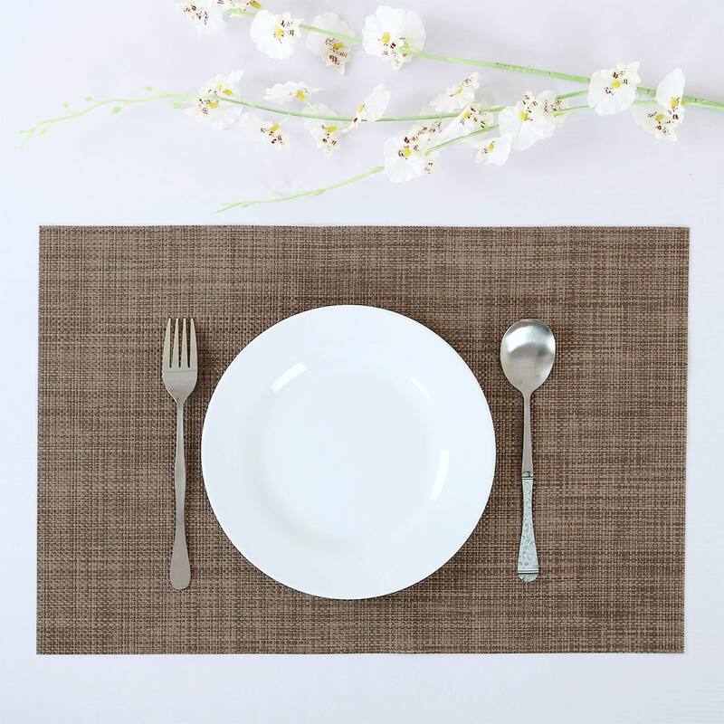 Woven Placemats Set of 6 Heat Resistant Place Mats Anti-slip PVC Square Brown - Brown - Set of 6