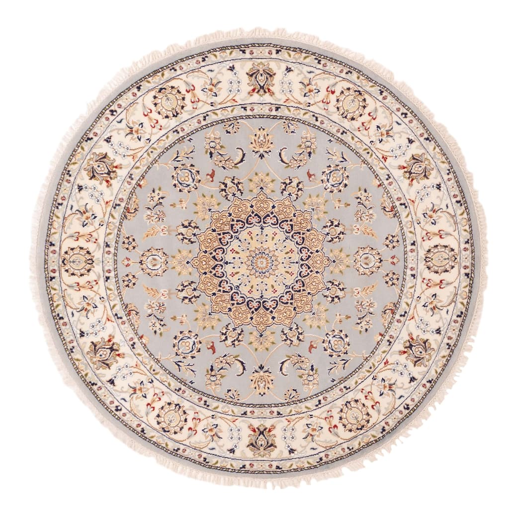 ECARPETGALLERY Hand-knotted Nain Grey Silk, Wool Rug - 5'2 x 5'2