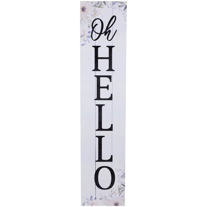 35.75" Floral "Oh Hello" Wooden Wall Sign