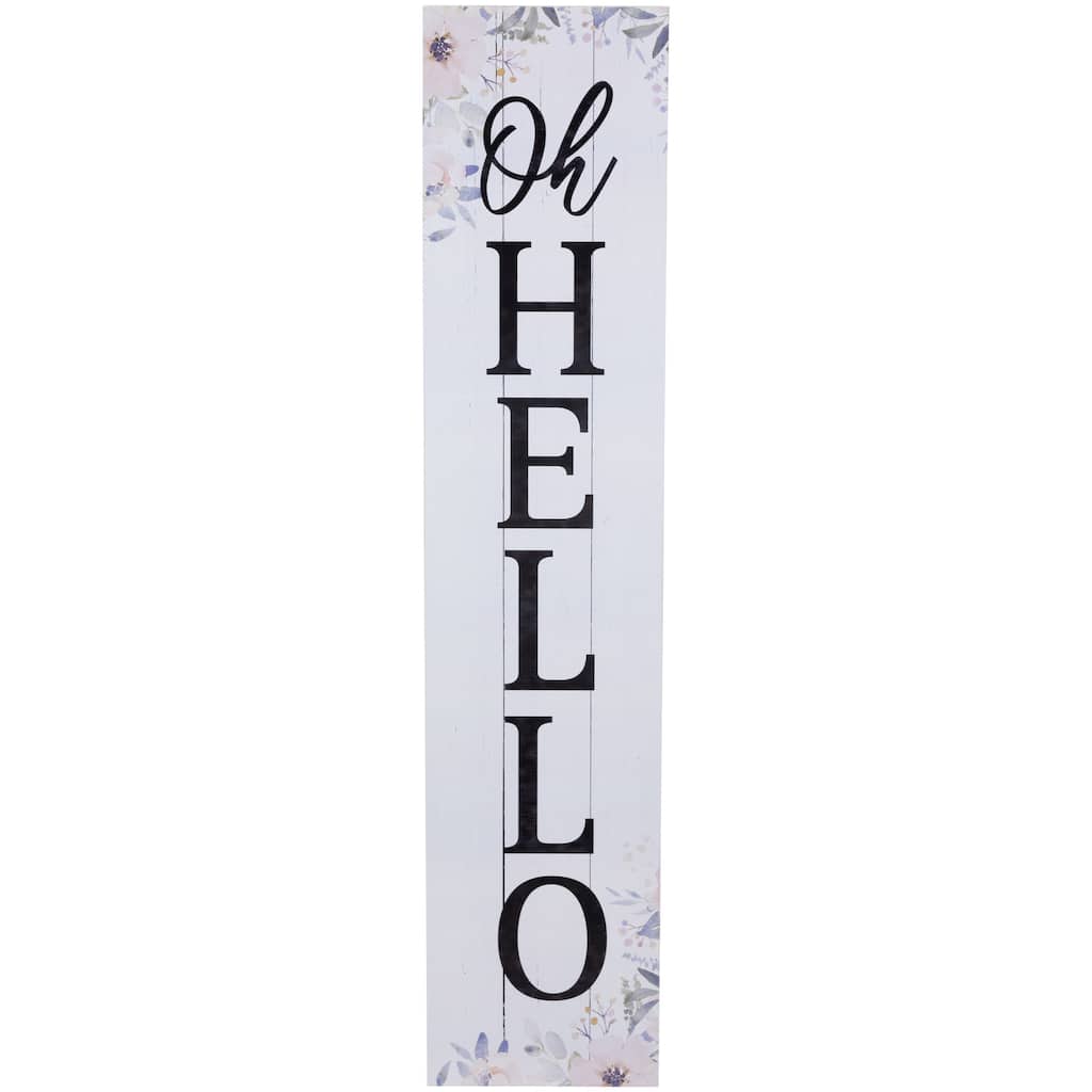 35.75" Floral "Oh Hello" Wooden Wall Sign