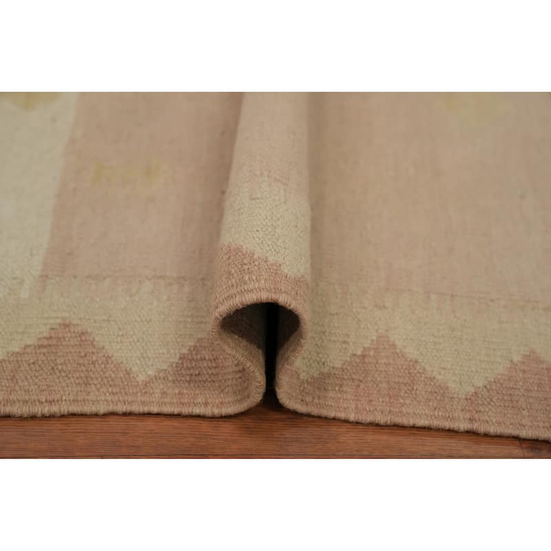 Hand Woven Oriental 100% Wool Carpet Southwestern Tribal Pink Kilim Area Rug - 9' 10'' X 6' 7''