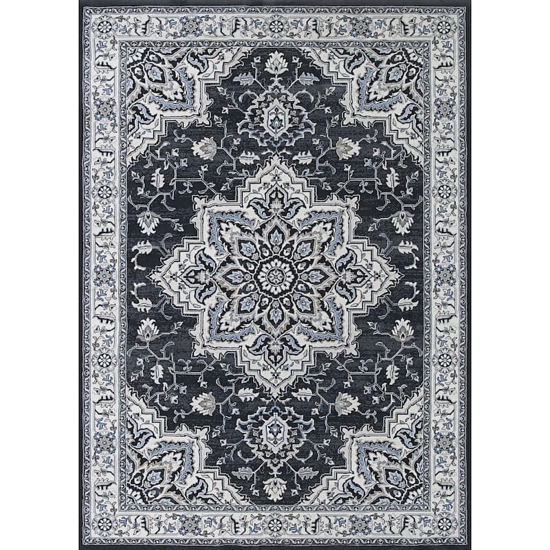 Dream Decor Rugs Serai Center Floral Medallion Gray Ivory Area Rug