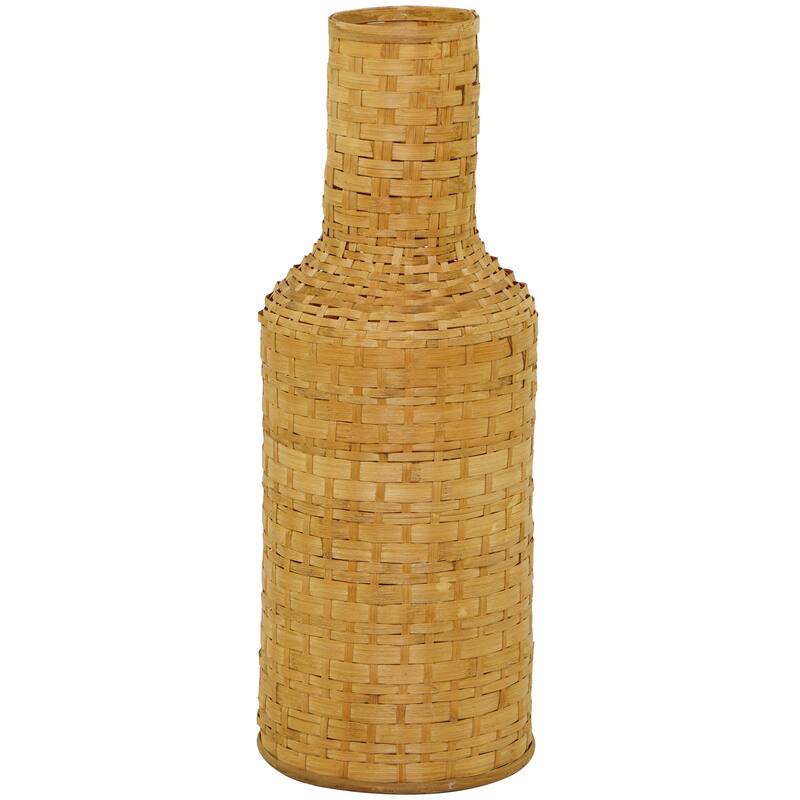 Intricately Woven Tall Bamboo Wood Floor Vase - White or Brown