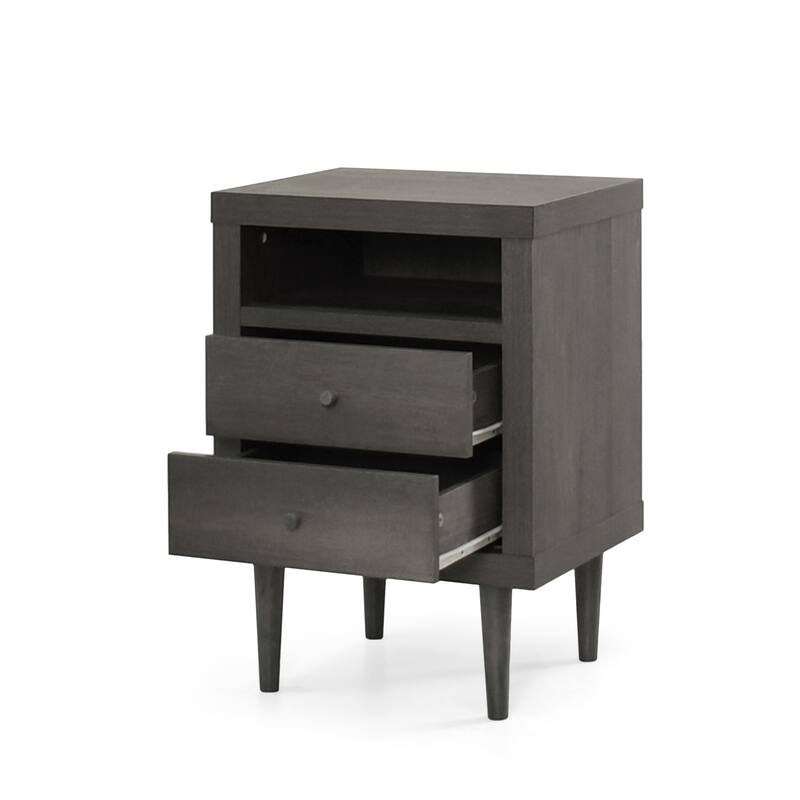 Mid-Century Nightstand with Splayed Legs and Dual Drawers