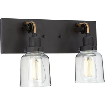 Rushton Collection 2-Light Graphite Clear Glass Farmhouse Bath Vanity Light