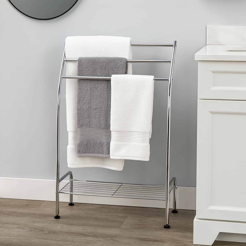 Freestanding Curved 3 Towels Stand with Shelf Chromed Metal - 22 5/8 L x 9.80 W x33.50 H