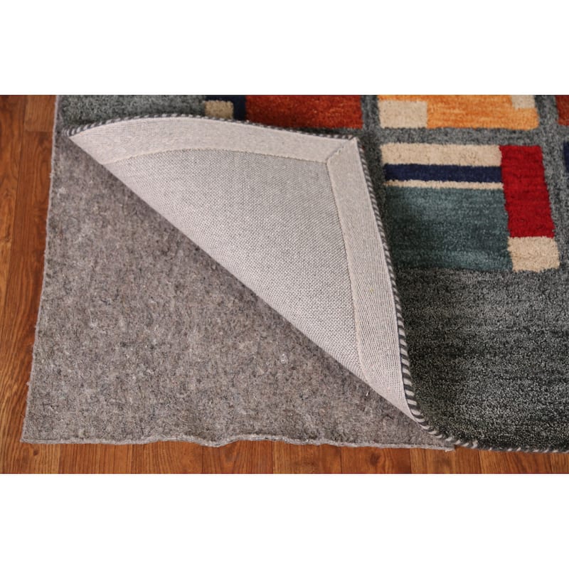 Geometric Grey Modern Indian Area Rug Handmade Wool Carpet - 5'3" x 7'7"