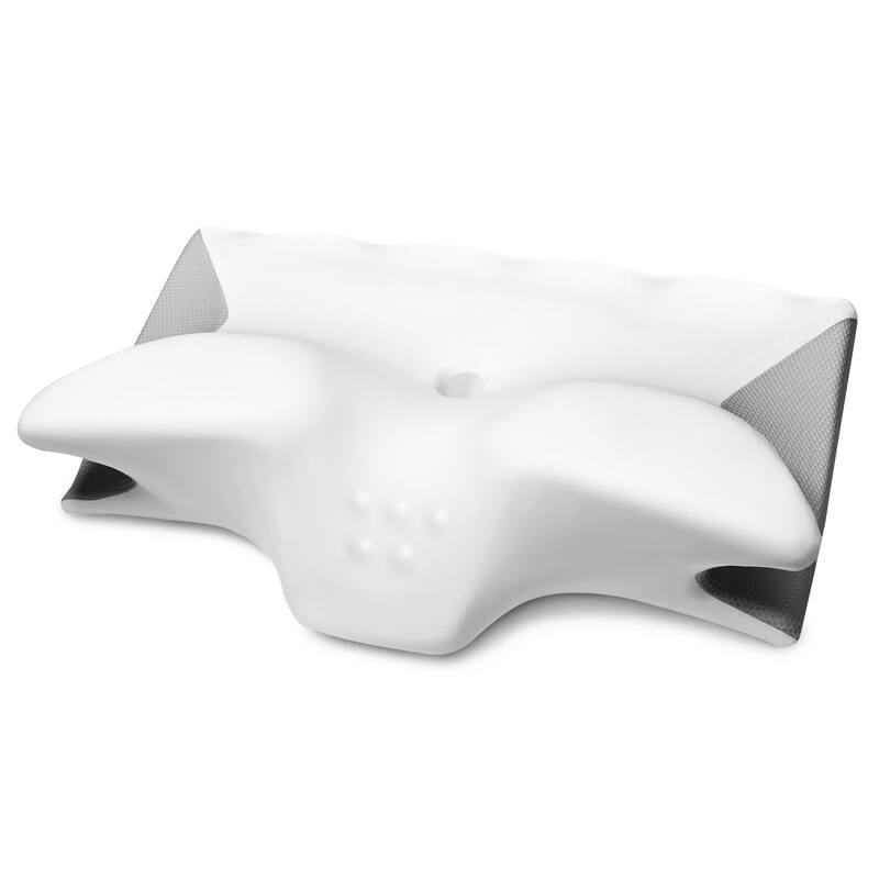 Cooling Gel Memory Foam Contour Pillow, OX Horn Cervical Pillow - White & Grey - White & Grey - Set of 2