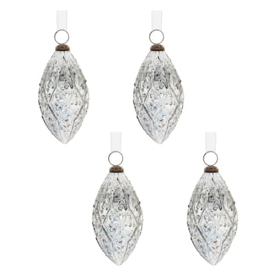 Set of 4 Glass Drop Ornaments for Christmas Tree Decor - 2.5" x 2.5" x 5"