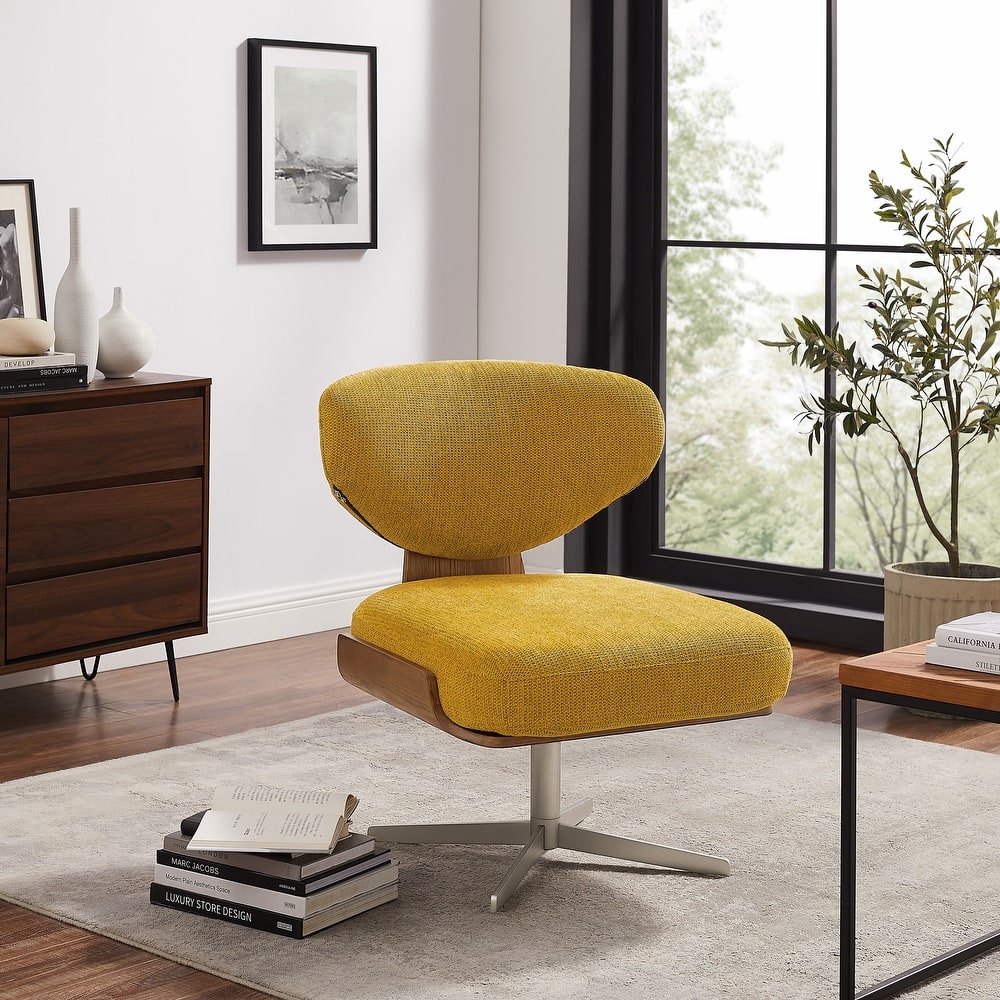 Art Leon Wood and Fabric Swivel Armless Accent Lounge Chair