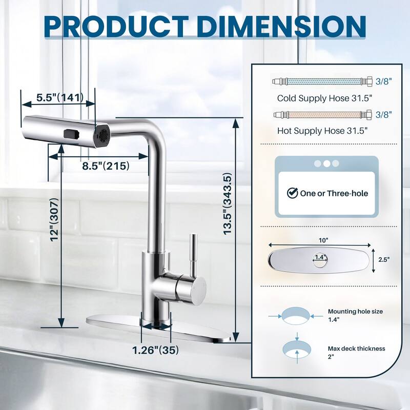 WOWOW Single Handle Waterfall Pull Down Sprayer Kitchen Faucet