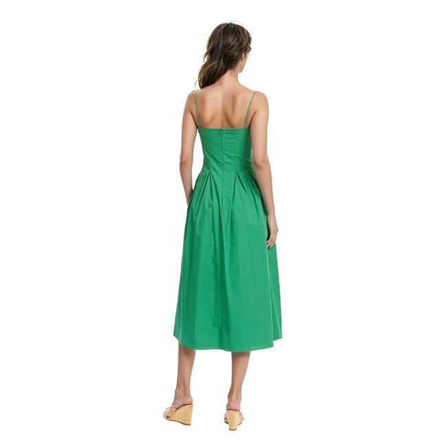 Jewel Badgley Mischka Hallie Pleated Cotton Poplin Midi Dress - 16 - Green