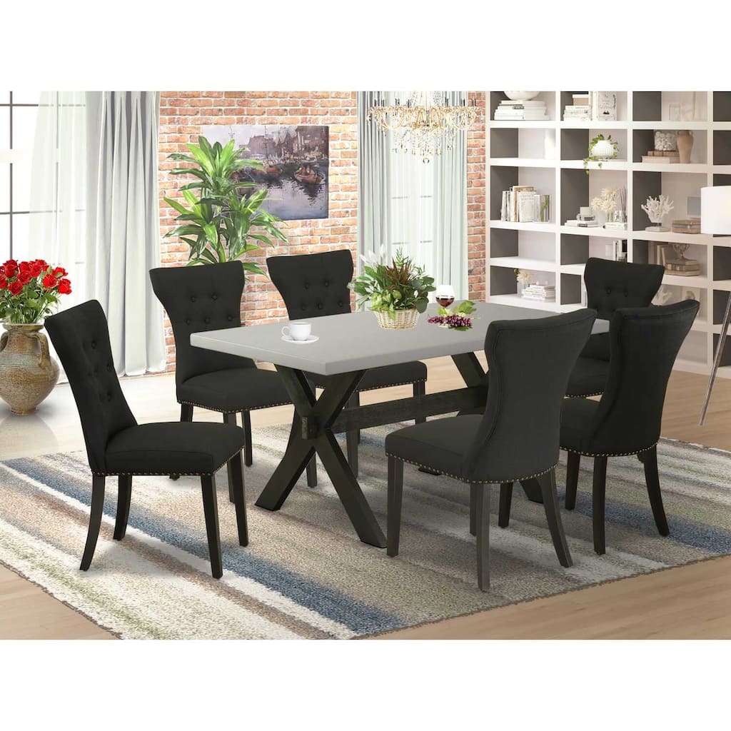 HomeStock 7-Piece Rectangle Natural Oak Finish Solid Wood Top Dining Table with 6-Parson Chairs