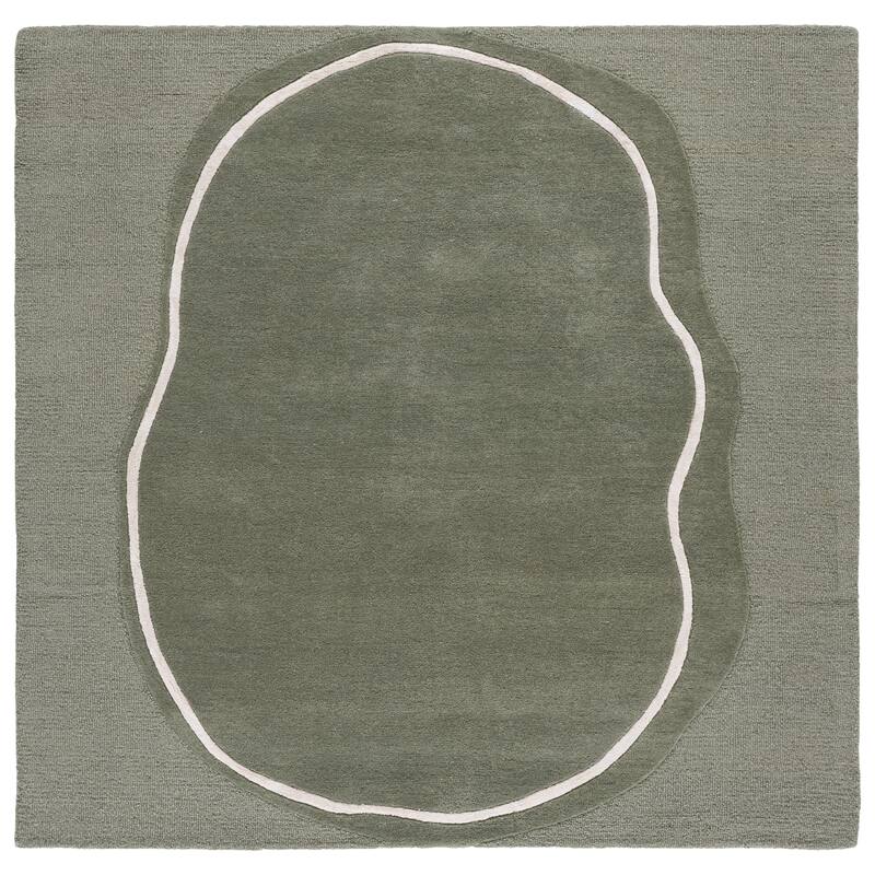 SAFAVIEH Handmade Fifth Avenue Elisete Modern Wool Rug - 6' Square - Sage Green/Ivory