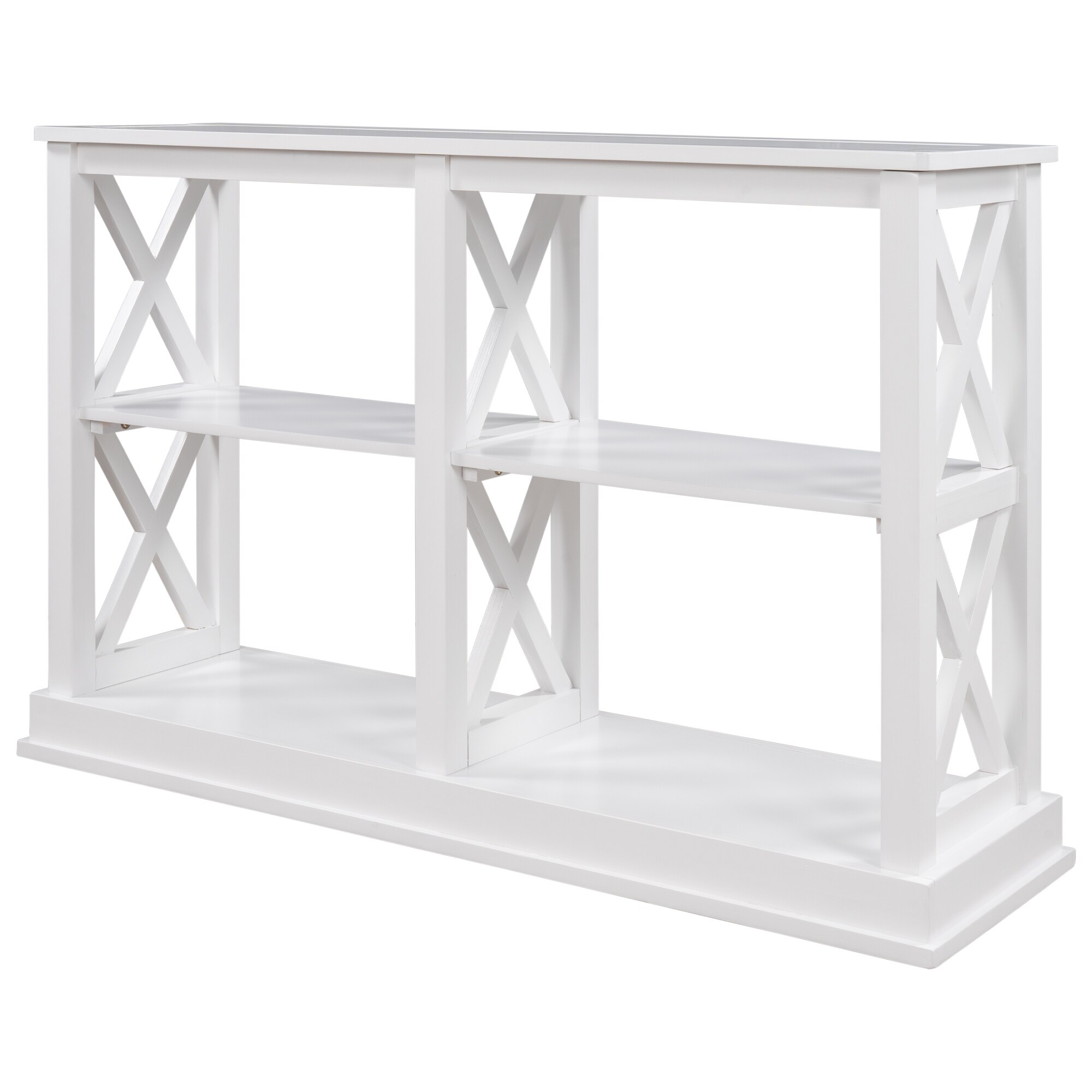 Tracy 46 inch Console Table with 3-Tier Open Storage in White - 46.5 inchL x 13.2 inchW x 31.7 inchH