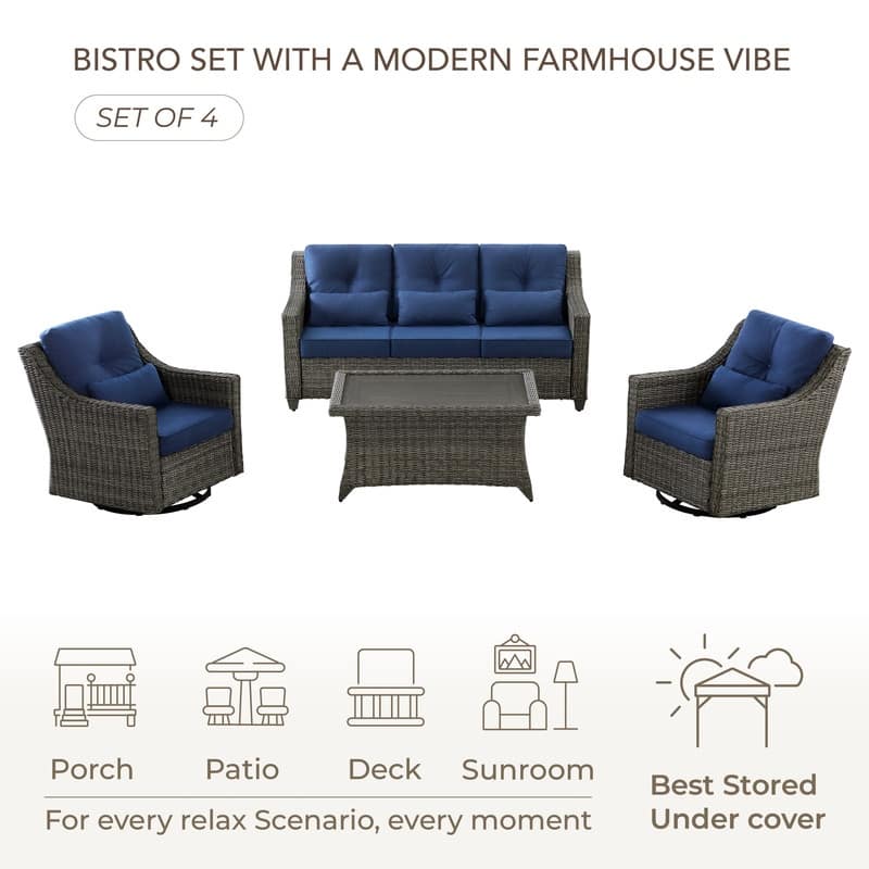 Murphy 4-Piece Outdoor Wicker Patio Furniture Conversation Sofa Sets