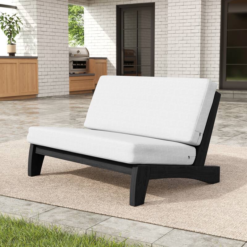 Outdoor Patio Furniture Acacia Wood Club Chair Set with All-Weather Cushions - Loveseate/Whole Cuishion - Beige/Loveseate/Whole Cuishion
