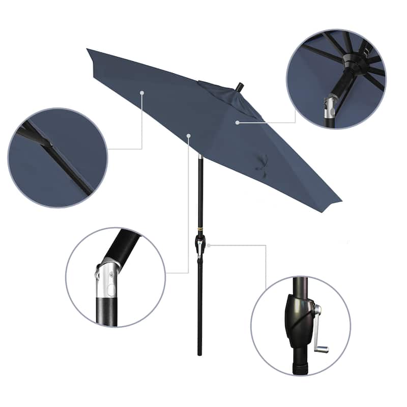 California Umbrella 7.5' Round Crank Lift Push Button Tilt Black Aluminum Patio Umbrella with Pacifica Pacific Blue Fabric - Sapphire