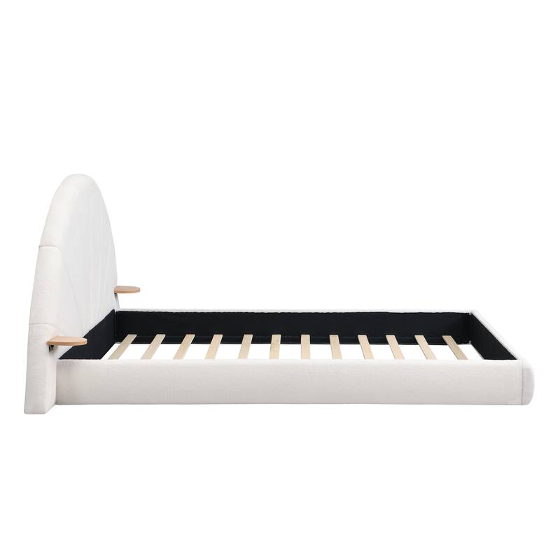 Queen Size Arched Boucle Bed with Side Table, Beige