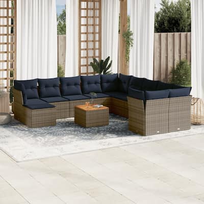 vidaXL Patio Sofa Set with Cushions Outdoor Furniture 12 Piece Poly Rattan - 24.4x 24.4x 27.2