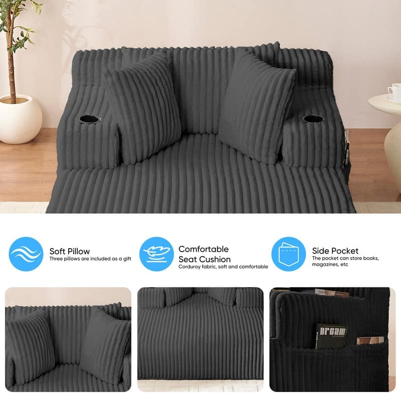 Mixoy Corduroy 51"Chaise Lounge 1-Seater Sofa Chair With Storage