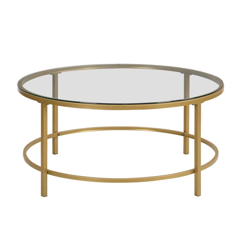 36-Inch Gold Round Coffee Table with Clear Glass Top for Living Room - 36” x 36” x 18” - Gold-Clear