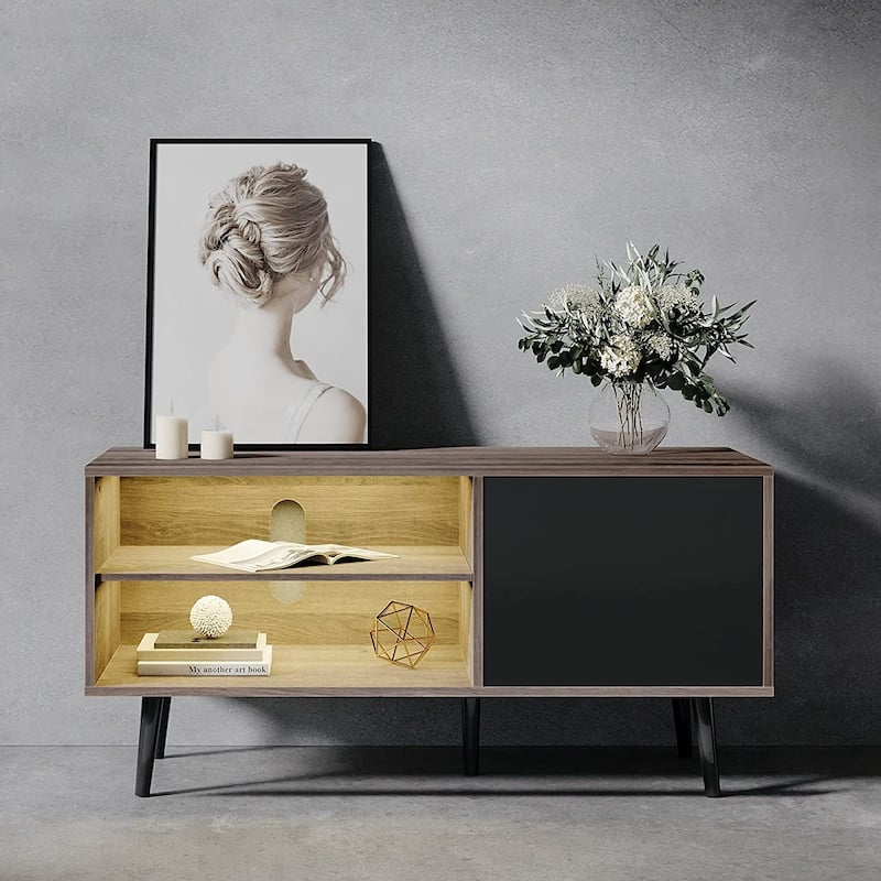 WAMPAT Black/ Brown Mid-century Modern TV Stand