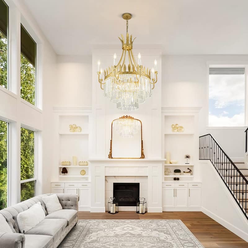 12-Light 3-Tier Mid-Century Modern Glam Gold Retro Large Crystal Chandelier for Living Room - 30.7 in. W x 37.4 in. H