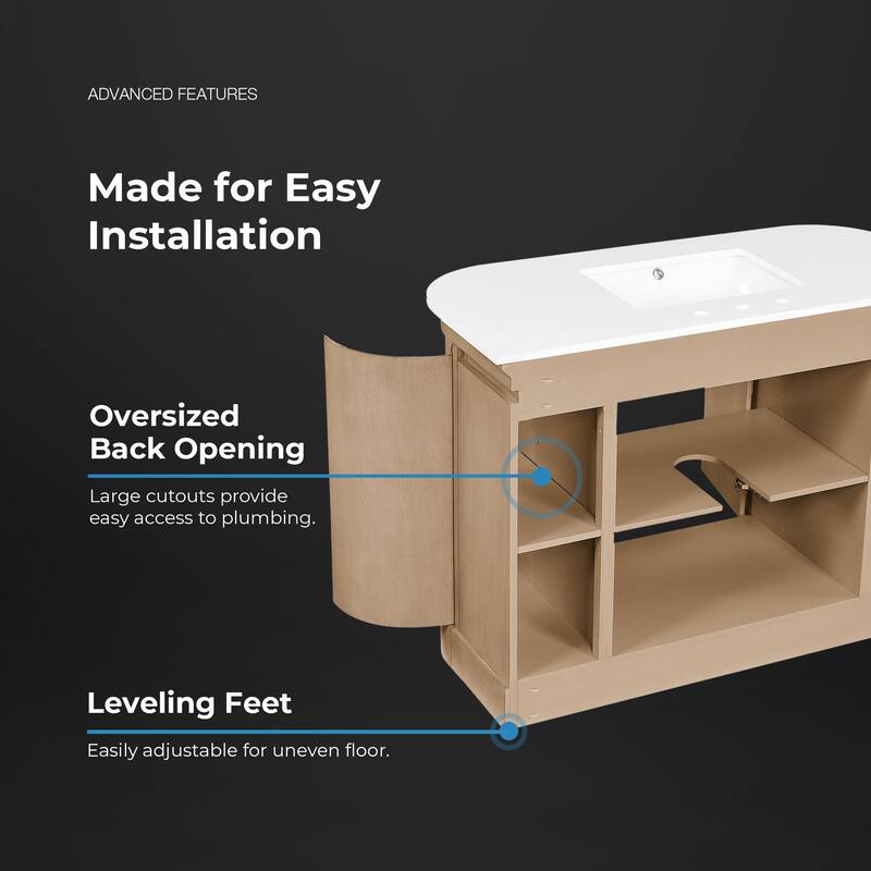 OVE Dain 48 in. Sahara Birch Bathroom Vanity with White Engineered Stone Top - 48"