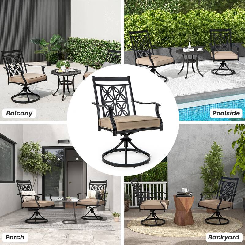 Gymax Patio Metal Swivel Chairs Set of 4 Fabric Bistro Rocker Chairs