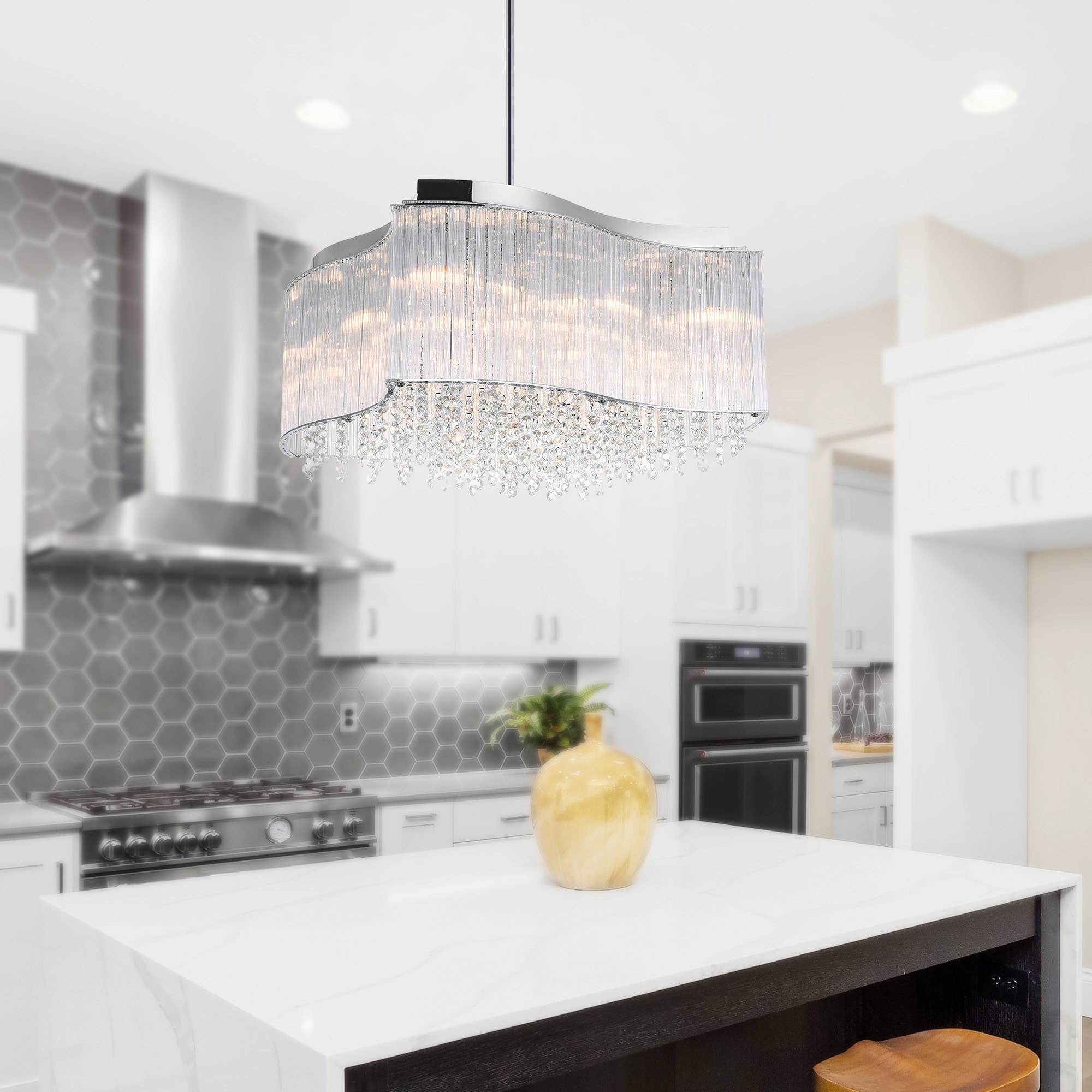 CWI Lighting Elsa 10 Light 20in Chrome Drum Shade Chandelier