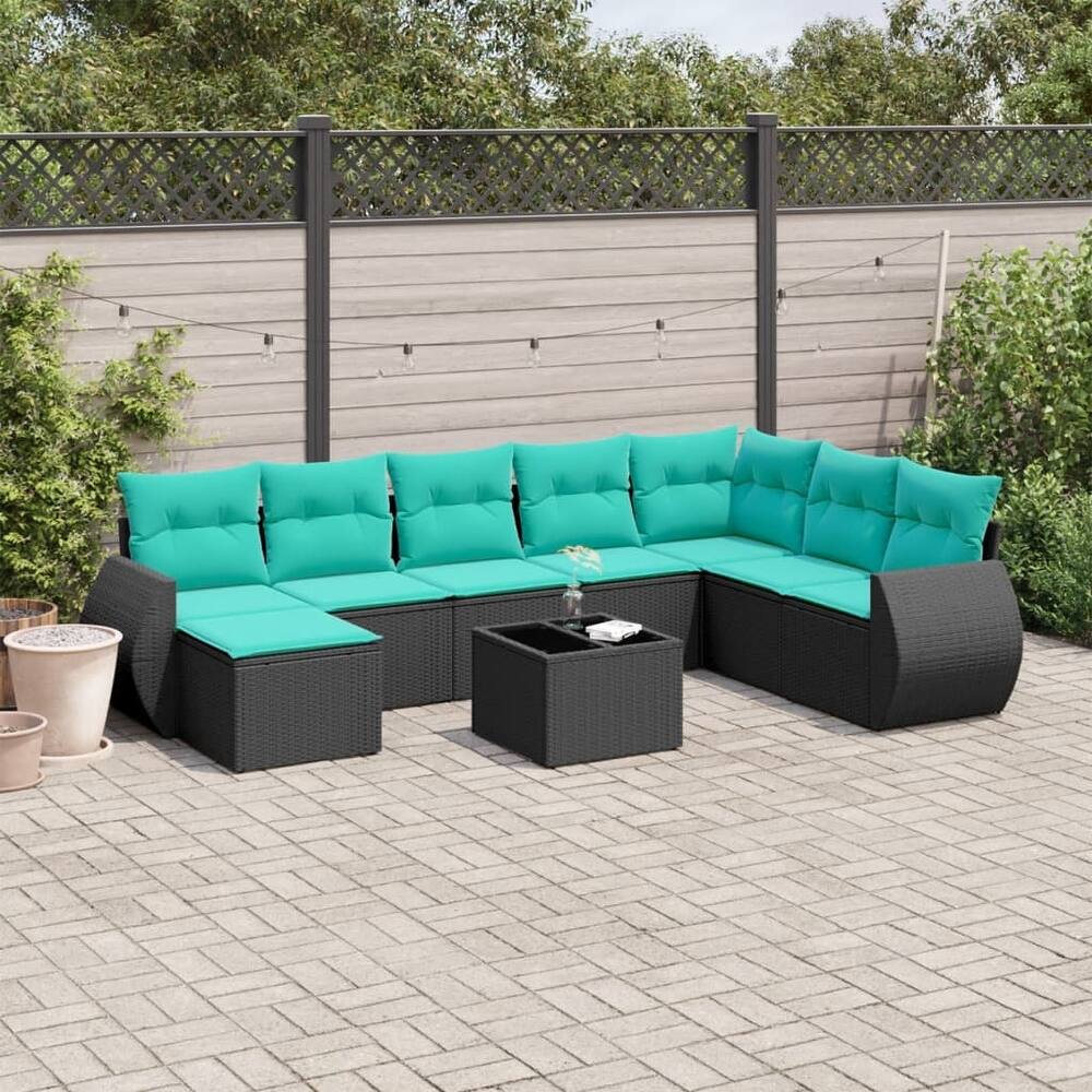 vidaXL 8 Piece Patio Sofa Set with Cushions Grey Poly Rattan - 24.4" x 24.4" x 27.2"