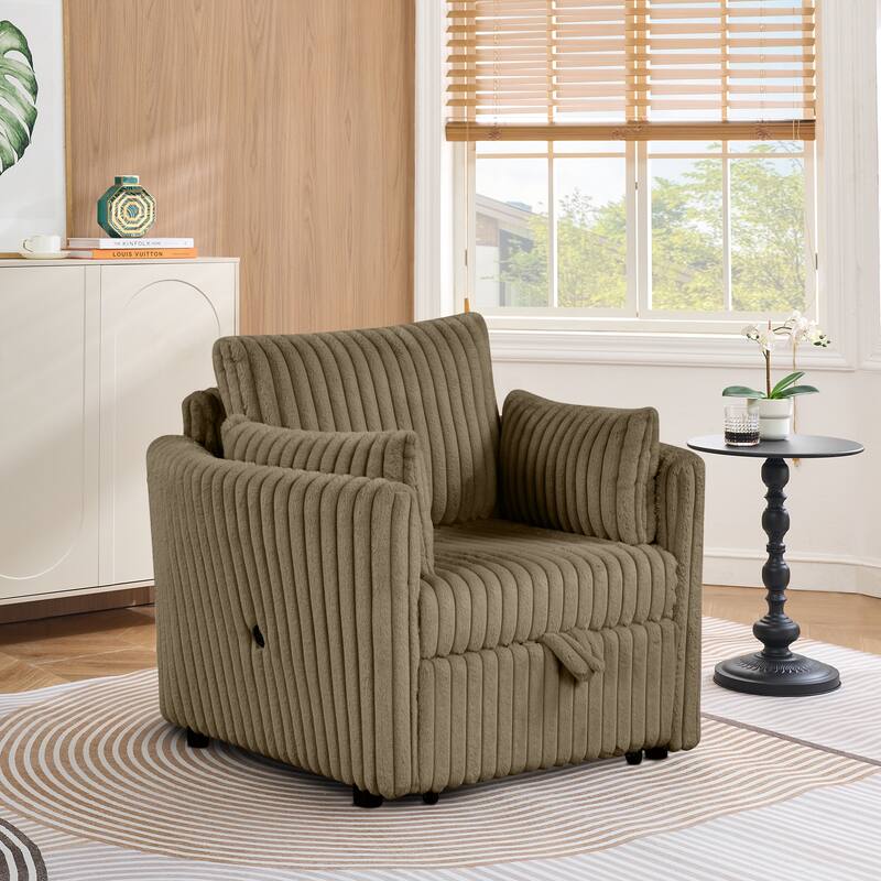 Modern Fabric Sleeper Single Sofa with USB and 2 pillows