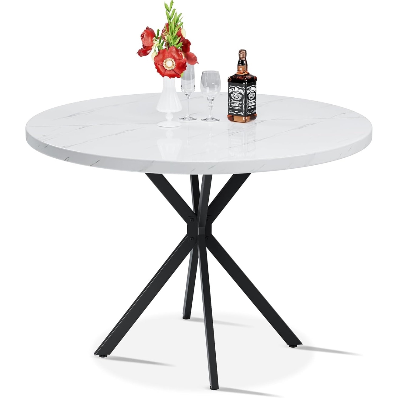 Modern Round Dining Table with Black X Base, 39 Inch, Ideal for Small Spaces and Dining Rooms - White
