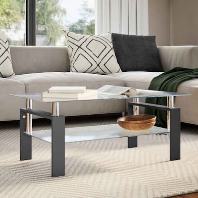 vidaXL Coffee Table, Tempered Glass Top, Black and Transparent - 37.4"x21.7"x15.7"
