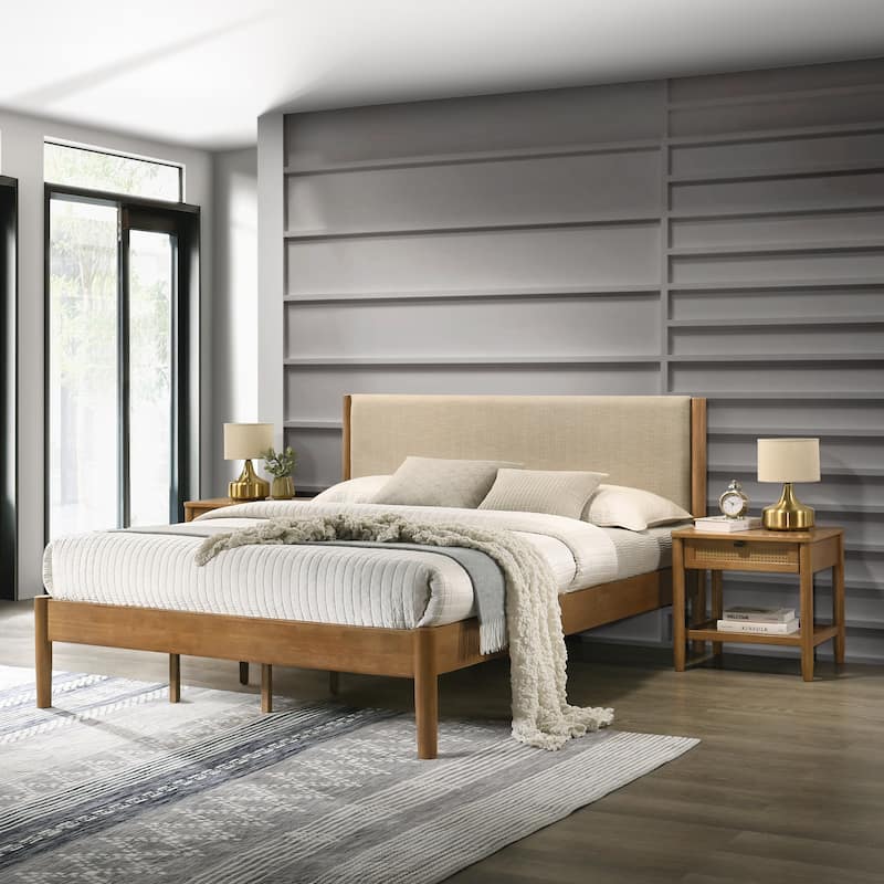 Roundhill Furniture Vichy 3-Piece Bedroom Set, Platform Bed with Two Nightstands