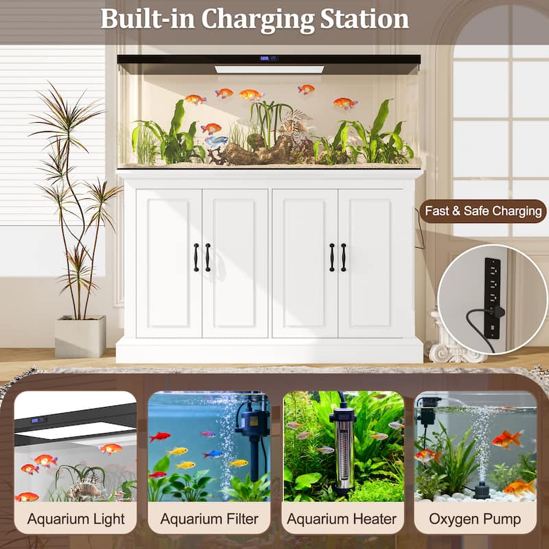 Rossetta 2-in-1 Modern Stylish Design Heavy Duty Fish Tank Stand with 4 Cabinets, Charging Station