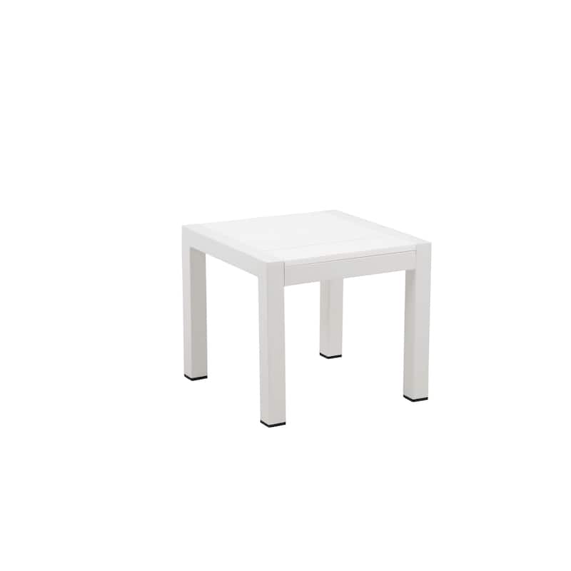 Josh 18 Inch Side End Table, Polyresin Planks, Crisp White Aluminum Frame - White - Aluminum